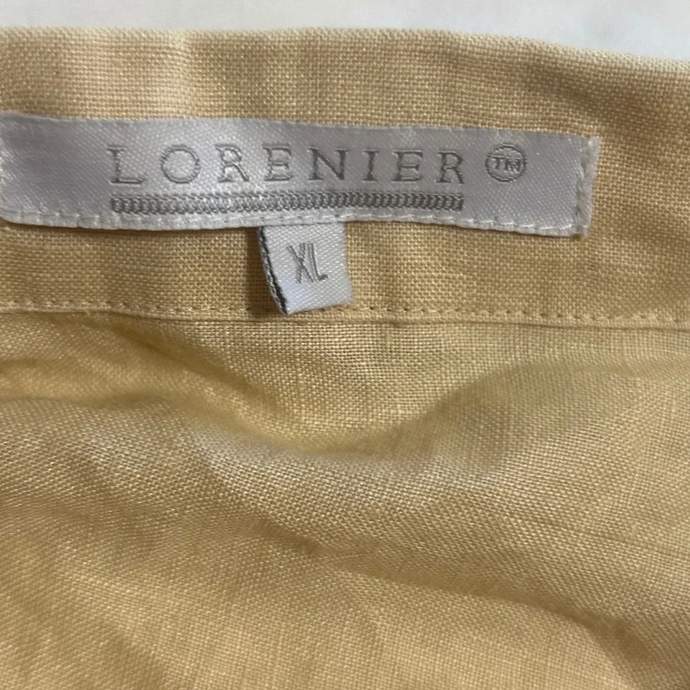 Lorenier Mens XL Yellow 100%‎ Linen Short Sleeve Pintuck Pleated Guayabera Shirt